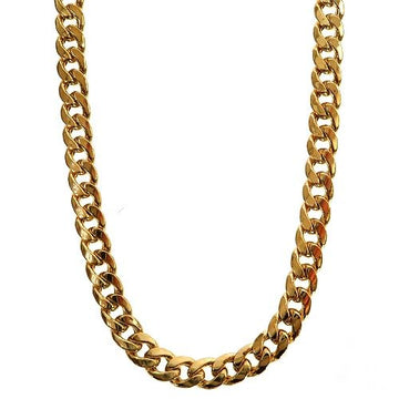 14K yellow gold 4.6mm semi-solid Cuban link chain – flat-lying interlocked links, close-up front view