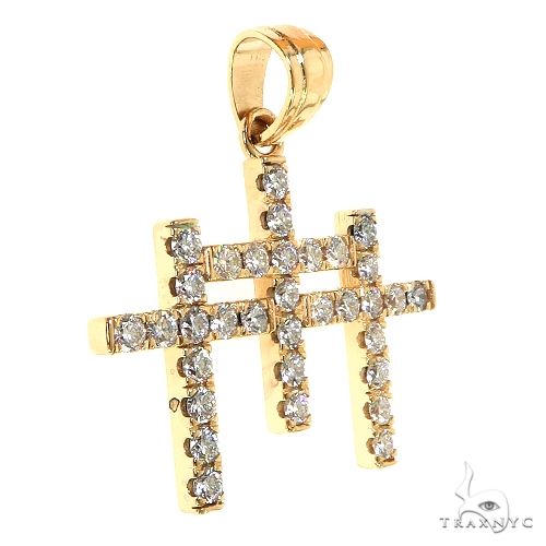 Yellow gold triple cross pendant with sparkling round diamonds on each crossbar