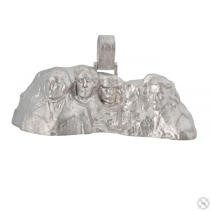 Silver men's pendant featuring Trump Rushmore carved design with a polished finish
