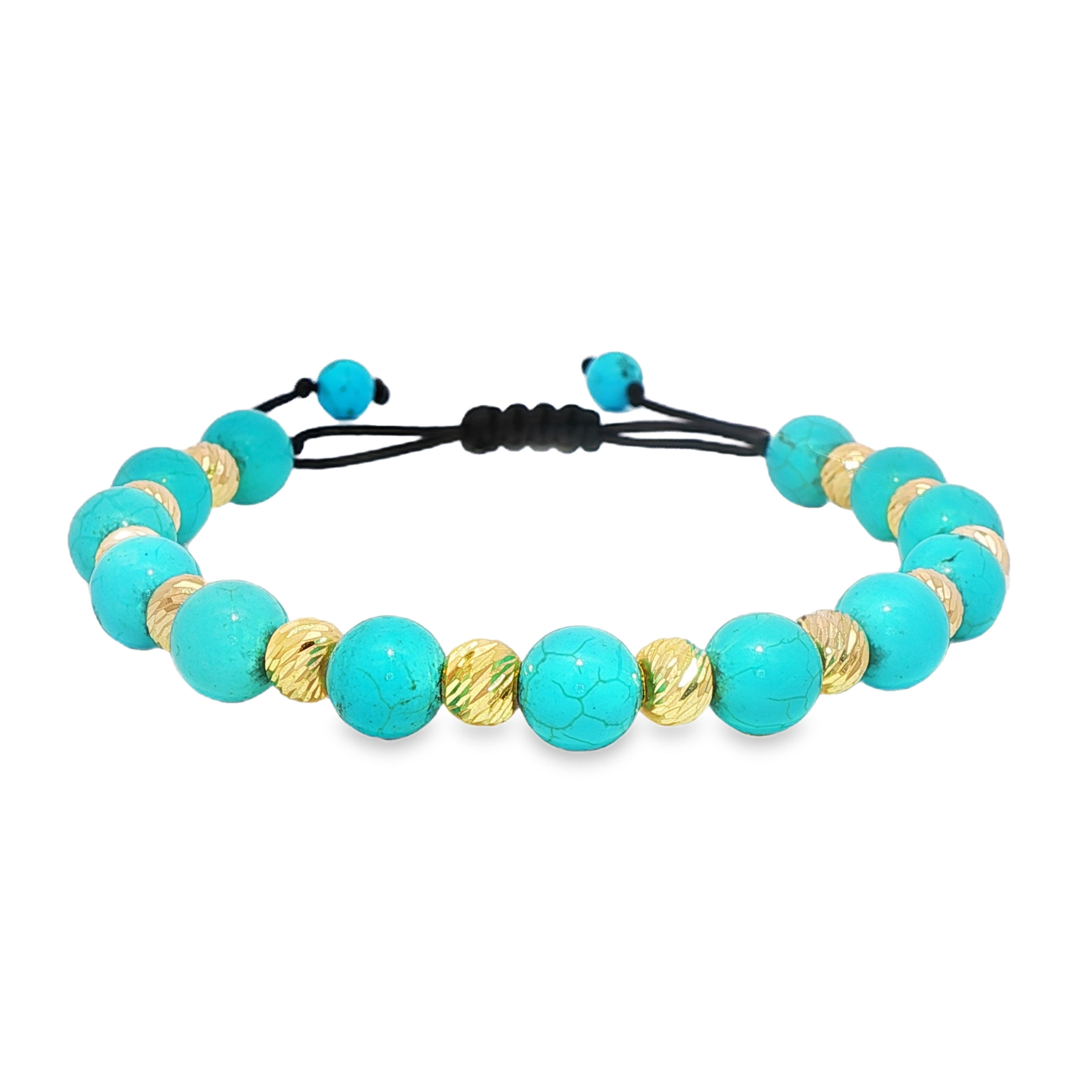Turquoise & Gold Bead Adjustable Bracelet 71142 | TraxNYC