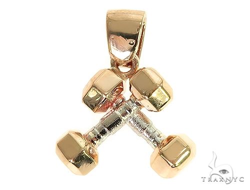14K Two Tone Small Dumbbells Barbells Fitness Pendant, photo 3 of 7