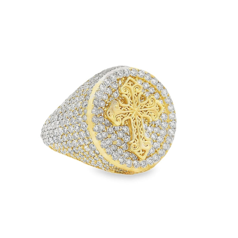 10K Gold Circular Cross Mens Ring Set With Lab Diamonds, view 2