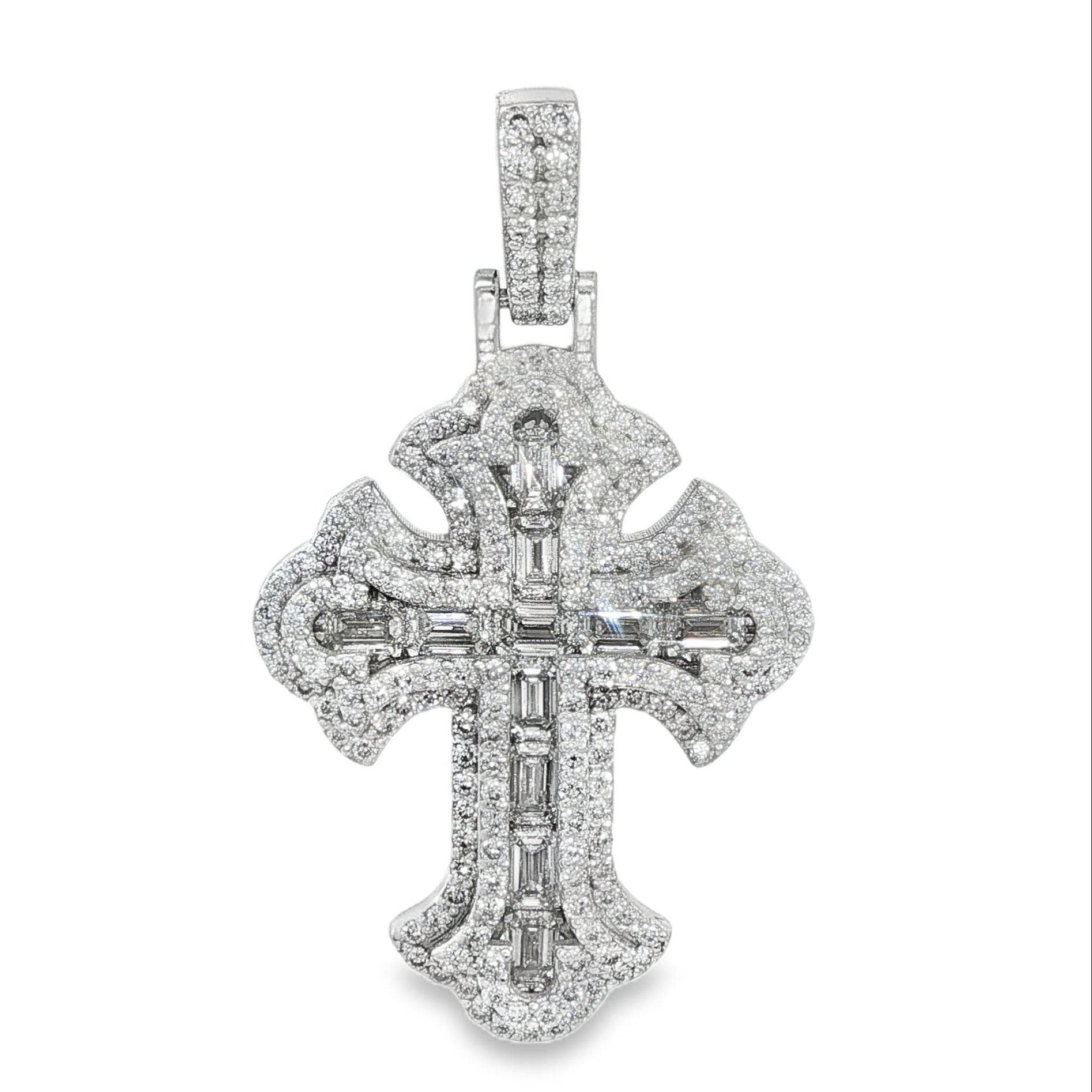 Emerald Cut Diamond Cross Pendant 68542 | TraxNYC