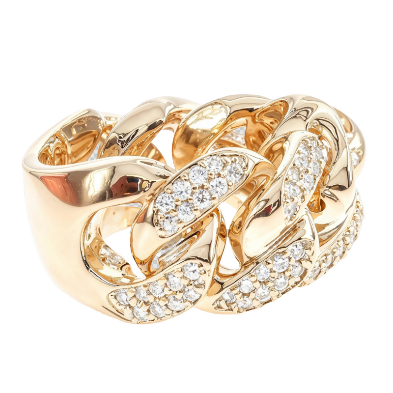 14K Yellow Gold 12mm 2 Row Diamond Miami Cuban Ring, photo 5 of 6