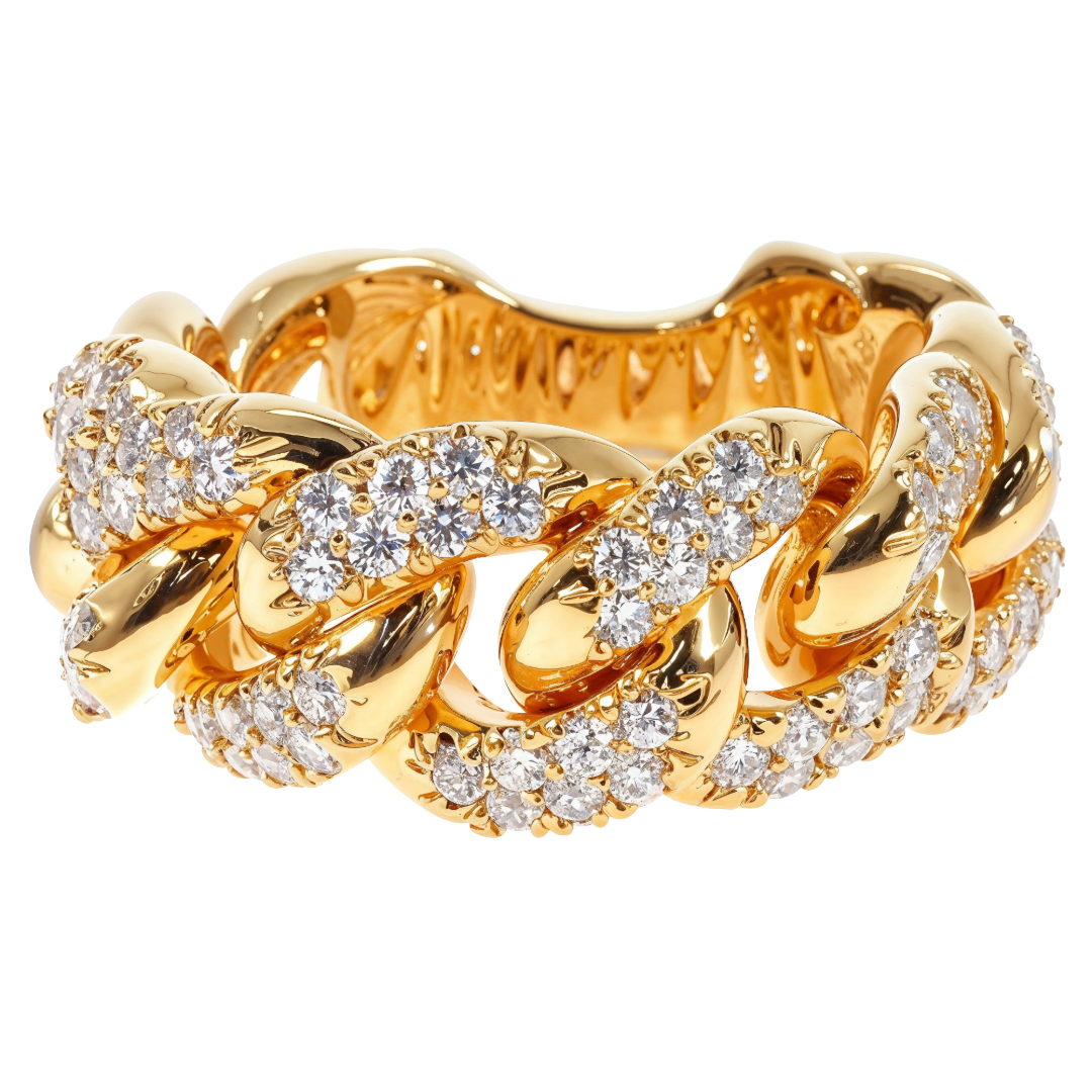 14K Yellow Gold Micro Pave Diamond Cuban Link Ring 64028 | TraxNYC