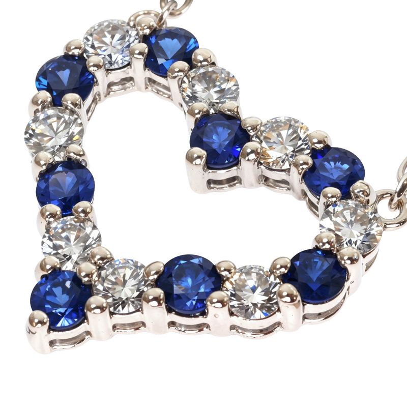 14K Gold Blue Sapphire Diamond Heart Necklace, photo 2 of 5