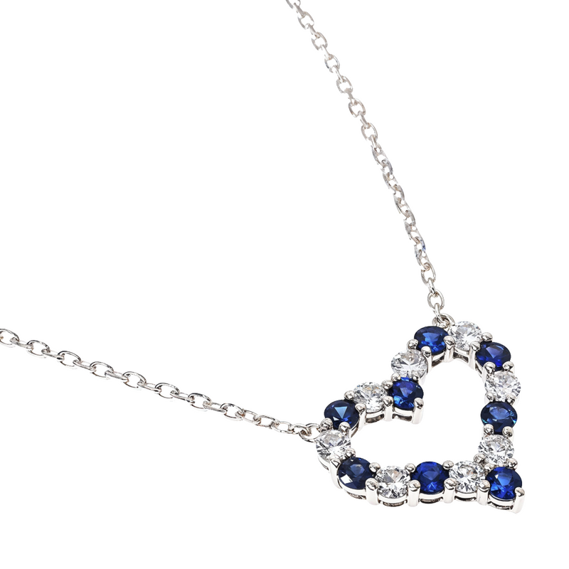14K Gold Blue Sapphire Diamond Heart Necklace, photo 3 of 5