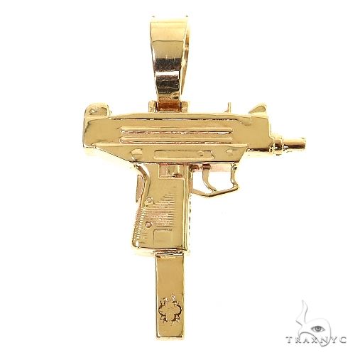 14K Gold Uzi submachine Gun Diamond Pendant, photo 4 of 7