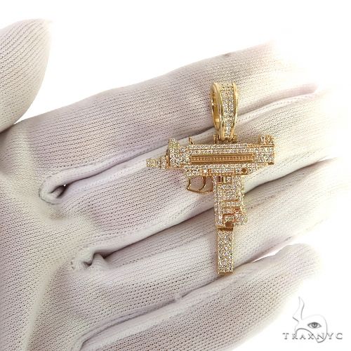 14K Gold Uzi submachine Gun Diamond Pendant, photo 7 of 7