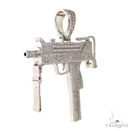 14K Gold Uzi submachine Gun Lab-Grown Diamond Pendant, photo 2 of 7