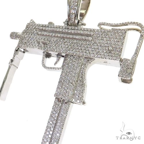 14K Gold Uzi submachine Gun Lab-Grown Diamond Pendant, photo 3 of 7