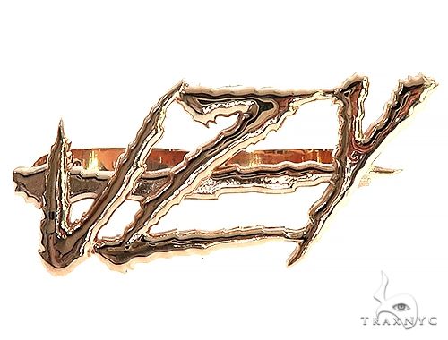 Mens 10K gold double finger ring, VYZ style, shown from above on neutral background