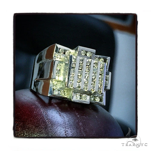 10K White Gold Round Cut Channel Diamond Crown Ring, photo 3 of 8
