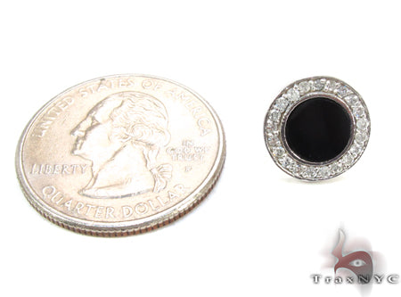 10K White Gold Round Cut Prong Diamond Onyx Earrings, photo 5 of 6