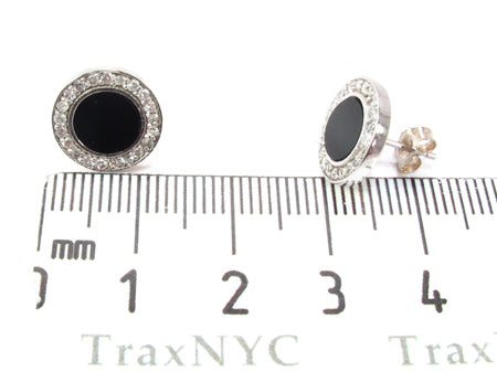 10K White Gold Round Cut Prong Diamond Onyx Earrings, photo 6 of 6