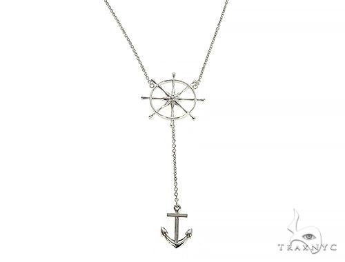 White Gold Wheel And Anchor Chain Necklace 66073 - Image 3
