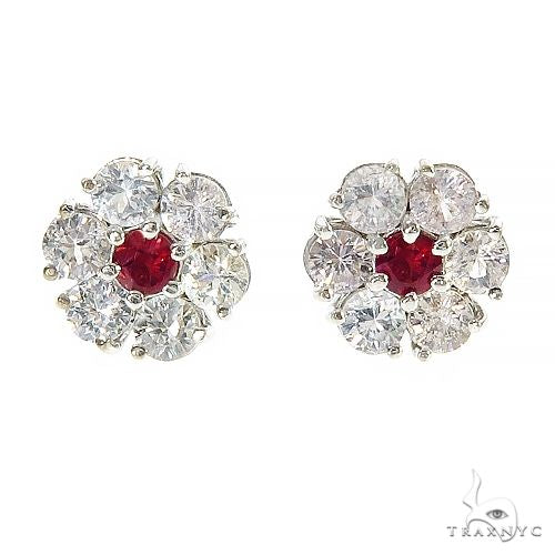 14K White Gold Frosted Flame Sapphire Flower Earrings