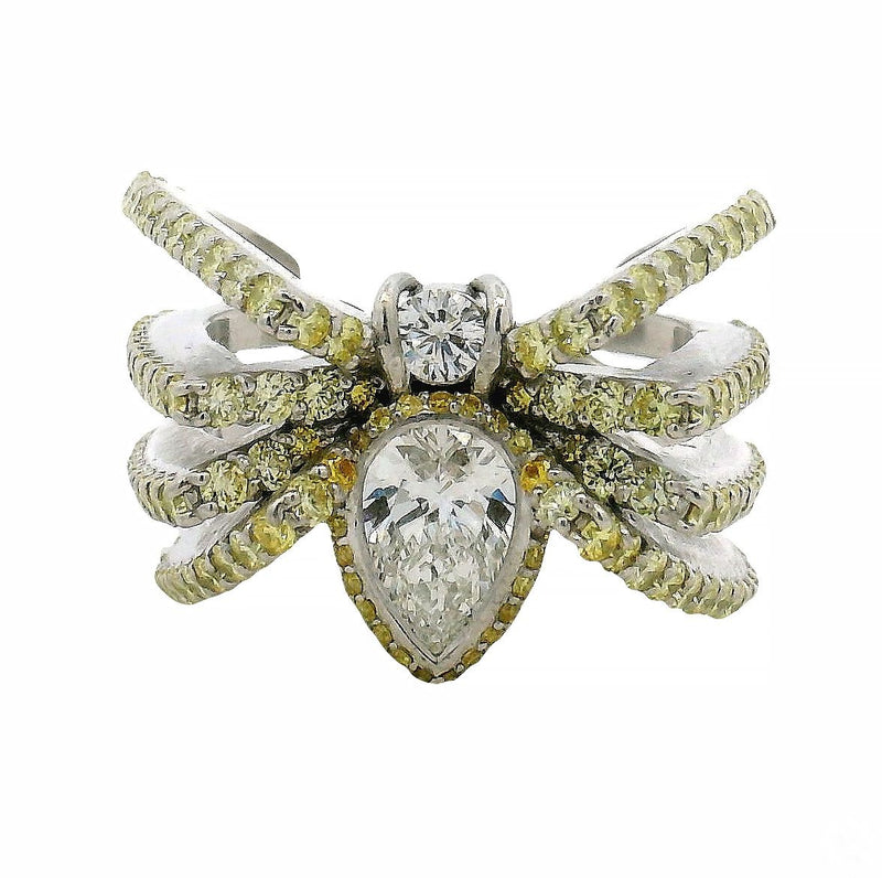 Silver wrap-around spider ring with pear-shaped and round diamond accents