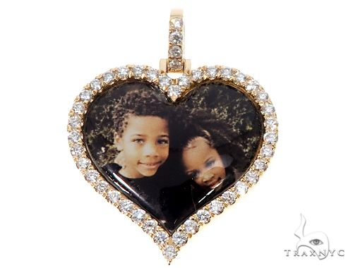 14k Yellow Gold Custom Photo Heart Pendant 1 Inch 64640 - Image 1