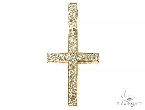14K Gold Diamond Cross Pendant 66176 | TraxNYC