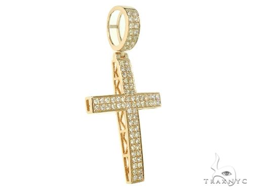 14K yellow gold men's cross pendant with pave diamond accents