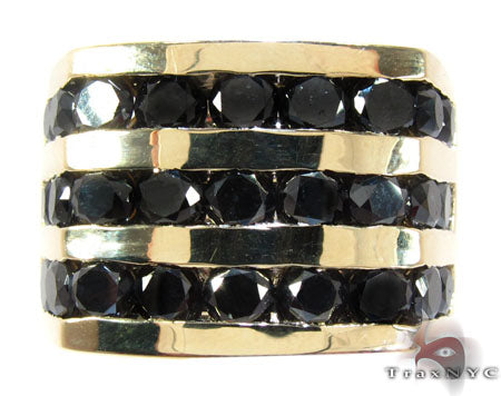 10K Yellow Gold Round Cut Channel 3 Row Black Diamond Ring, photo 2 of 8