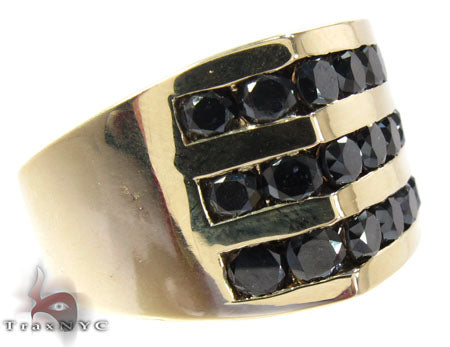 10K Yellow Gold Round Cut Channel 3 Row Black Diamond Ring, photo 5 of 8