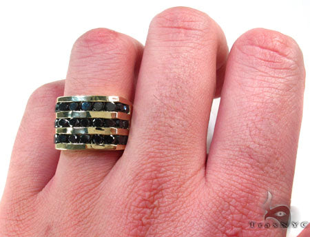 10K Yellow Gold Round Cut Channel 3 Row Black Diamond Ring, photo 8 of 8