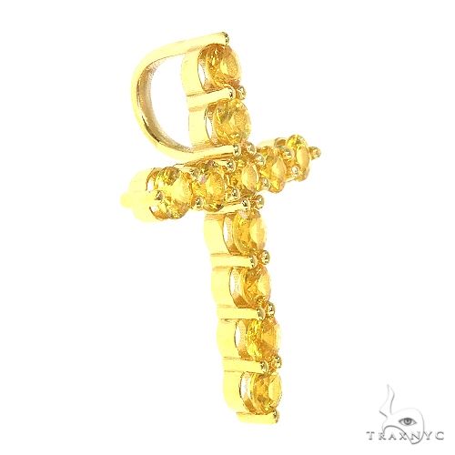 14K Gold Yellow Round Cut Sapphire Cross, photo 2 of 6