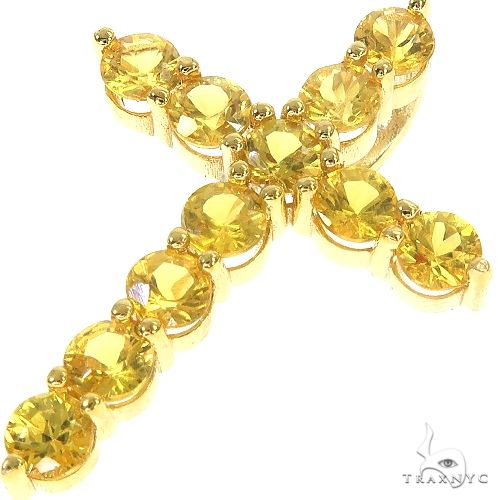 14K Gold Yellow Round Cut Sapphire Cross, photo 3 of 6