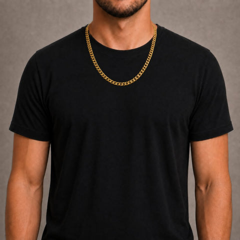 Miami Cuban chain, 7 mm, 22 inches, average build, TraxNYC chain guide