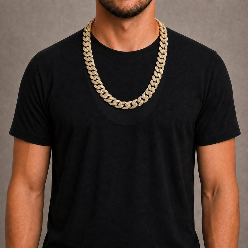 Diamond Miami Cuban chain, 12 mm, at 26 inches on an average build, from the TraxNYC chain guide