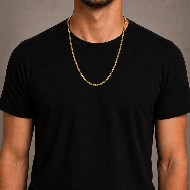 Rope chain, 3 mm, at 26 inches on an average build, from the TraxNYC chain guide