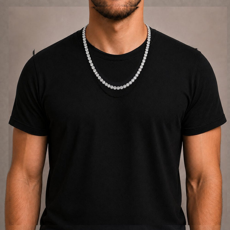 Tennis chain, 7 mm, at 22 inches on an average build, from the TraxNYC chain guide