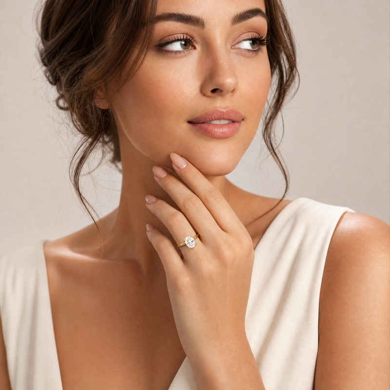 Signature Oval Diamond Engagement Ring in 18K gold, view 10