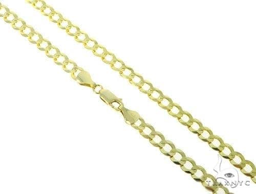 Mens 10k hollow yellow gold curb link chain, 6.5mm width, 22 inches, flat interlocking links