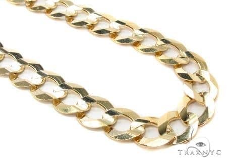 Mens 10k solid yellow gold cuban curb chain, 9.3mm wide, 26 inches, flat-link close-up on white background