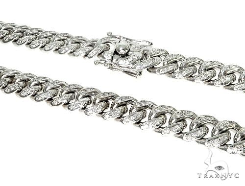 14K white gold Miami Cuban link chain with diamond-encrusted iced links