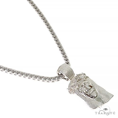 .925 Silver Diamond Jesus Pendant With Franco Set, photo 2 of 5