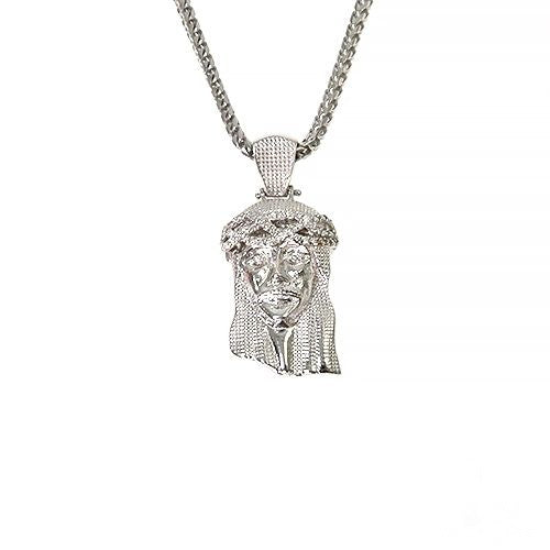 925 silver Jesus pendant with diamond accents on a Franco chain necklace