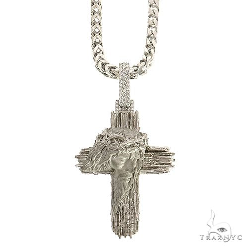 925 silver men's cross pendant with detailed Jesus face on textured cross background