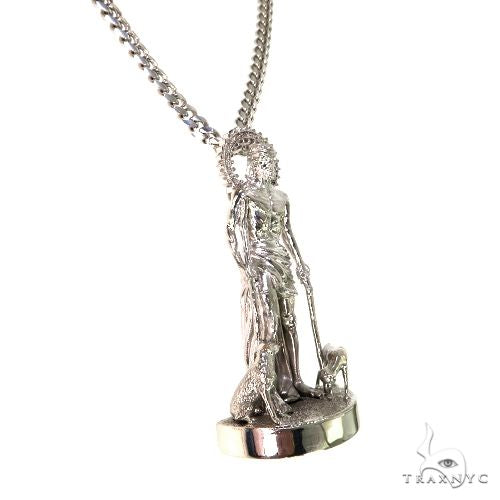 925 silver Cuban chain necklace with detailed St. Lazarus pendant and two dogs