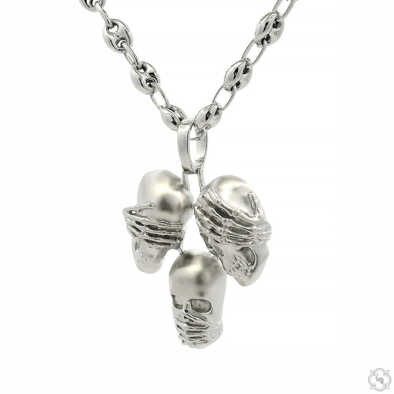 .925 Silver No Talk No Hear No See Skull Pendant Set, photo 3 of 11