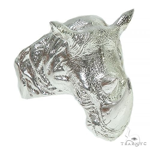 Detailed .925 silver men's ring shaped like a rhino head with textured finish