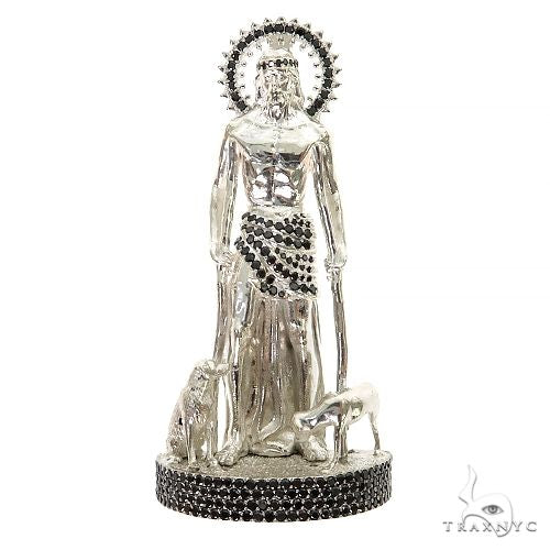 Medium .925 silver St. Lazarus pendant with black diamond accents and detailed saint figure
