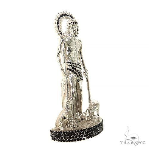 Medium .925 Silver St. Lazarus Black Diamond Pendant, photo 2 of 7