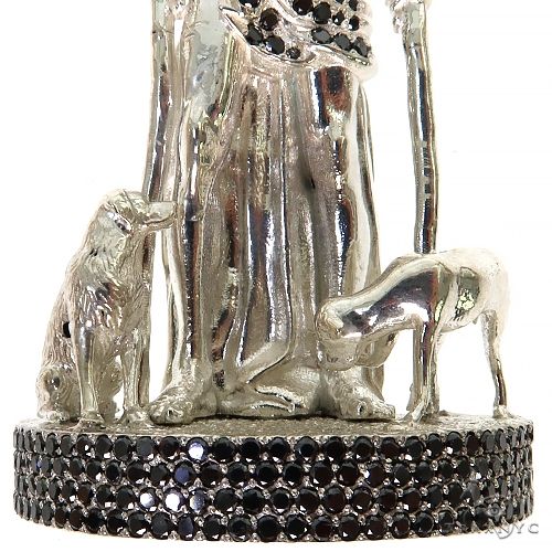 Medium .925 Silver St. Lazarus Black Diamond Pendant, photo 4 of 7