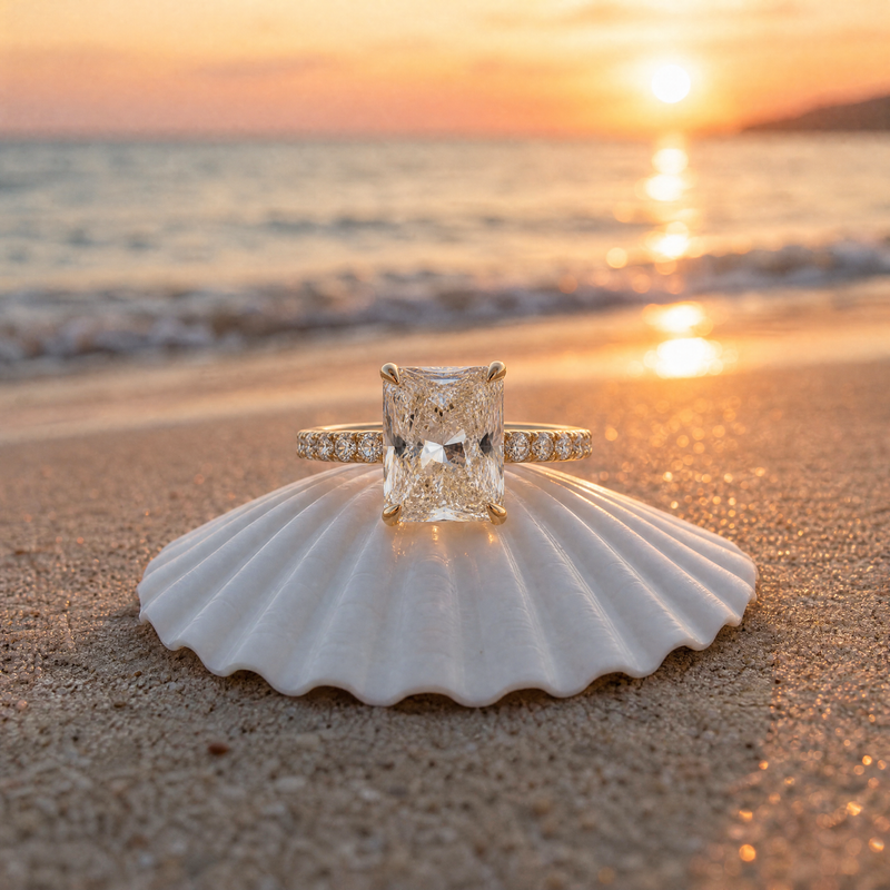 Radiant Cut Diamond Engagement Ring in 18K gold, view 10