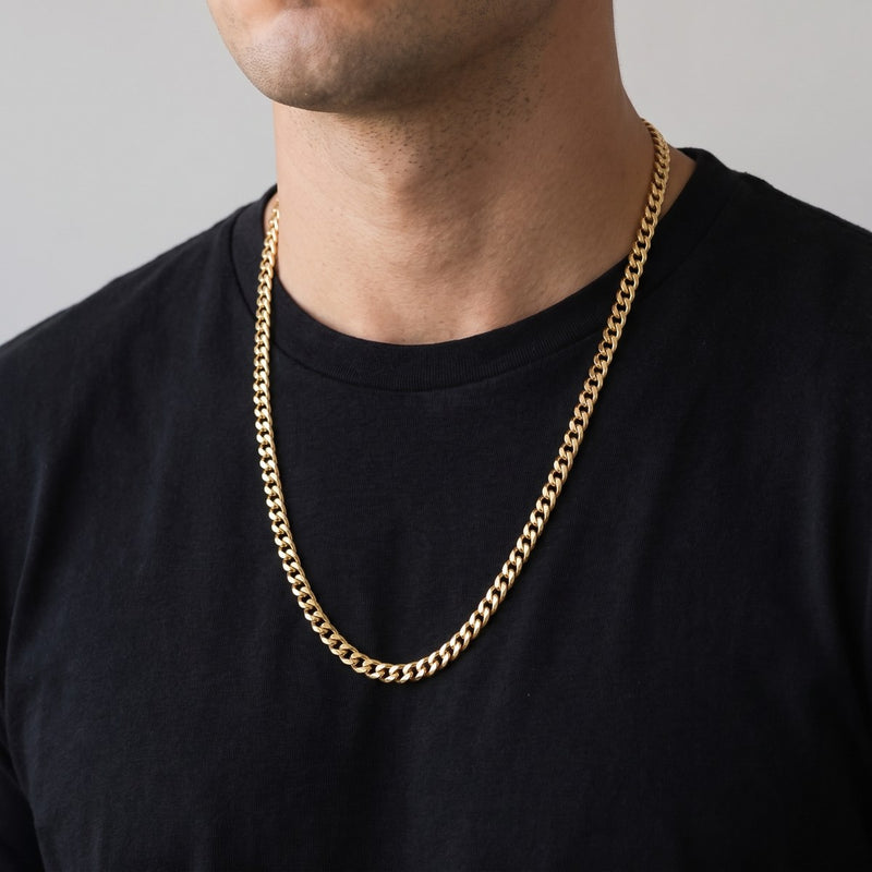 Worn look: TraxNYC's Best Buy 14k Yellow Gold Hollow Cuban Curb Link Chain 26 Inches 6mm, made by AI from this chain's own photos, not a measured fit