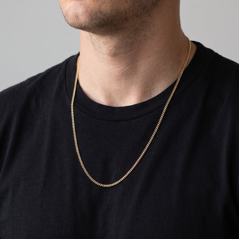 Worn look: 10K Gold miami cuban chain, 1.9 mm, made by AI from this chain's own photos, not a measured fit
